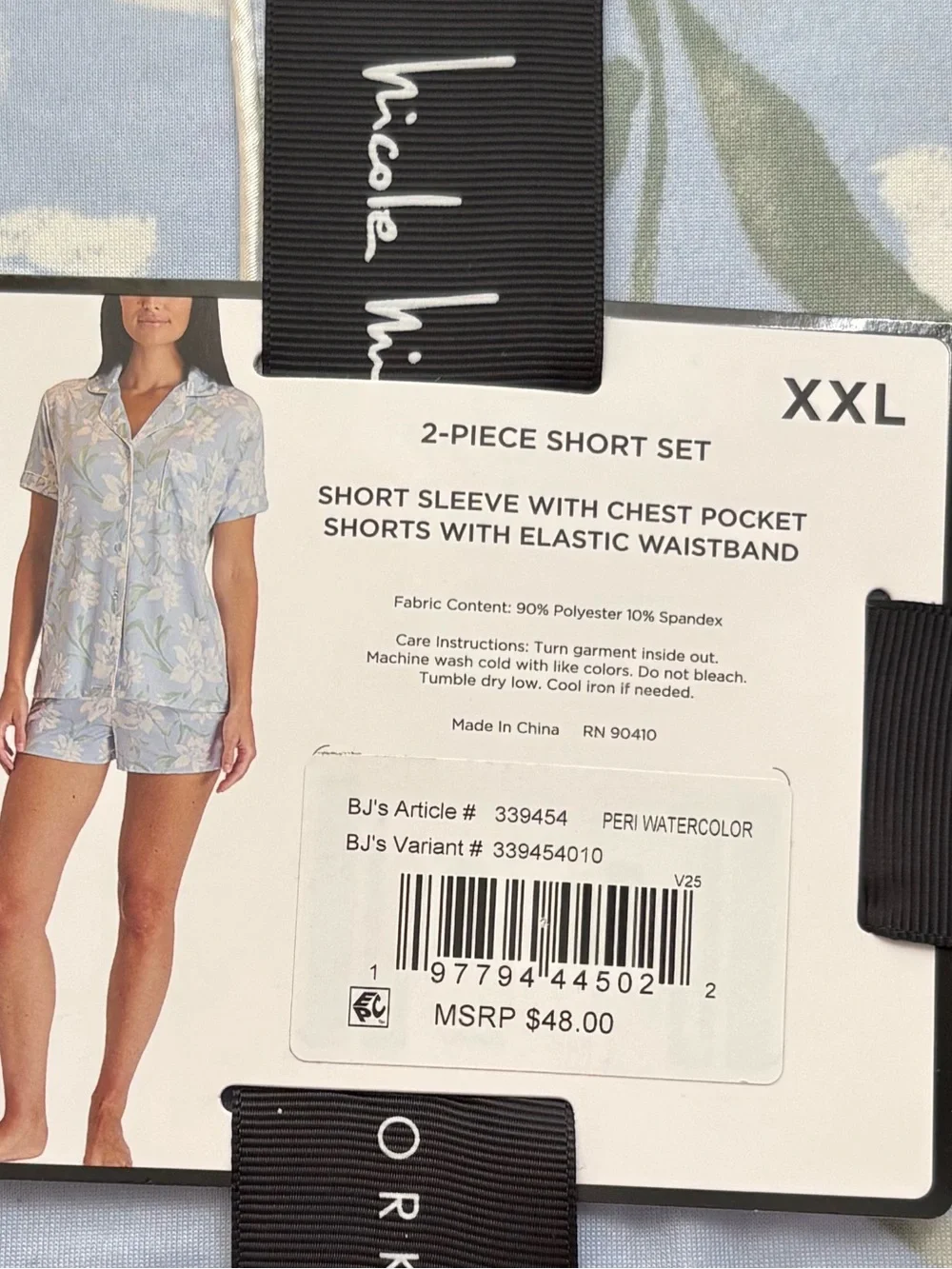 NWT Nicole Miller NY Blue White Floral 2-Piece Pajama Short Set XXL